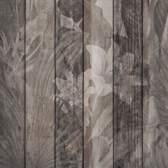 Les Dominotiers DOM_423_SM Volume 6 Textures Brut Tropical Dark Wood Wall Marron - mural imitujący drewniane deski w tropikalne rośliny