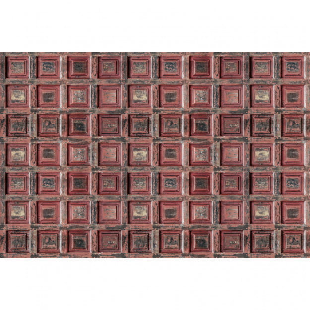 Les Dominotiers DOM_429_SM Volume 6 Textures Brut Red Vintage Wood - mural imitujący kwadratowe czerwone panele ścienne