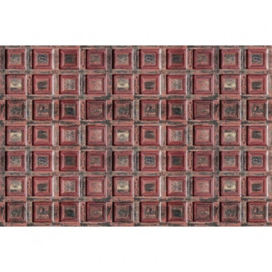 Les Dominotiers DOM_429_SM Volume 6 Textures Brut Red Vintage Wood - mural imitujący kwadratowe czerwone panele ścienne