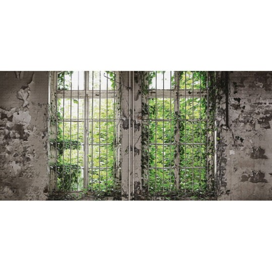 Les Dominotiers DOM_437_SM Volume 6 Textures Brut Window Garden Vert - mural w roślinny motyw i okna