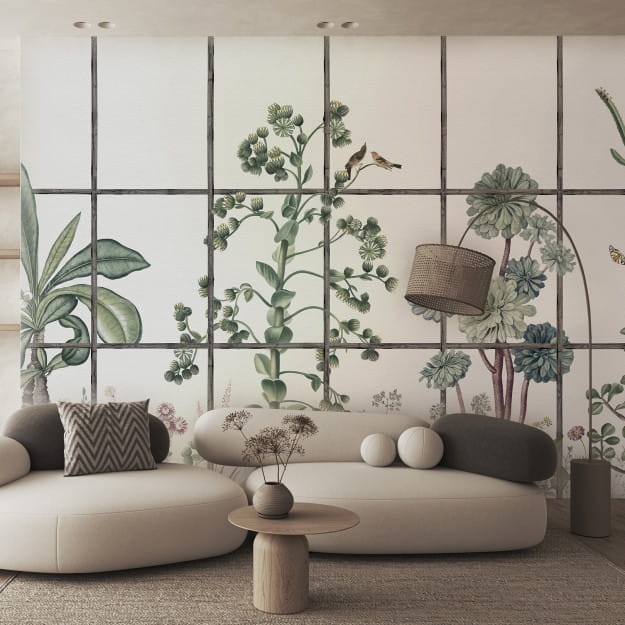 Les Dominotiers DOM_3005 Volume 13 Jardins Jardin Secret - mural w roślinny krajobraz uchwycony zza okna