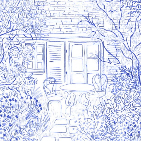 Les Dominotiers DOM_3007 Volume 13 Jardins Coin De Jardin Bleu - mural w ogród w graficznym stylu