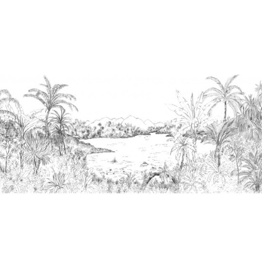 Les Dominotiers DOM_502_SM Volume 7 Contrees Lointaines Hanalei Black & White - mural szkicowany egzotyczny krajobraz