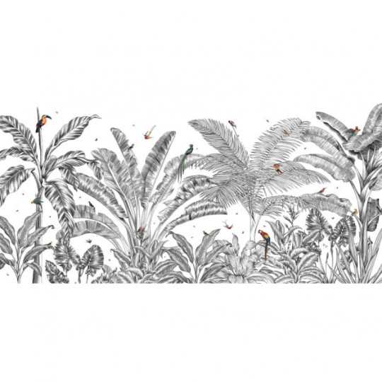 Les Dominotiers DOM_511_SM Volume 7 Contrees Lointaines Fly Over Black & White - mural w egzotyczne liście i ptaki