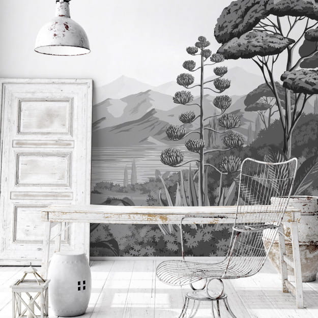 Les Dominotiers DOM_518_SM Volume 7 Contrees Lointaines Orta grisaille Grey - mural w śródziemnomorski krajobraz