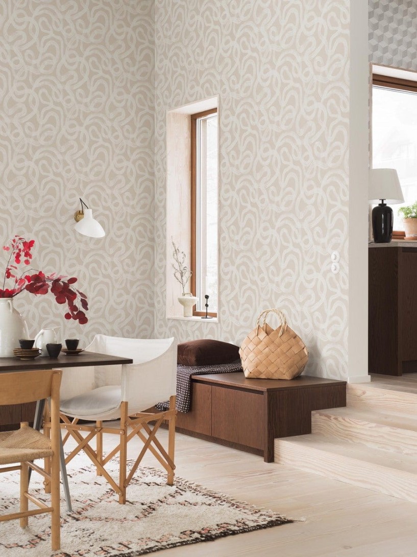 Boras Tapeter 4734 Graphics Curve Beige - tapeta pociągnięcia pędzla