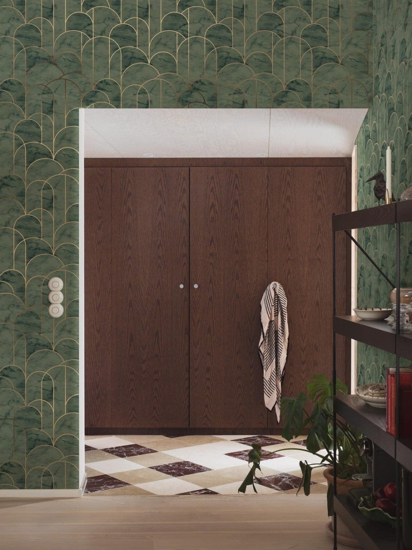 Boras Tapeter 4751 Graphics Arch Green - tapeta w łuki na marmurowym tle