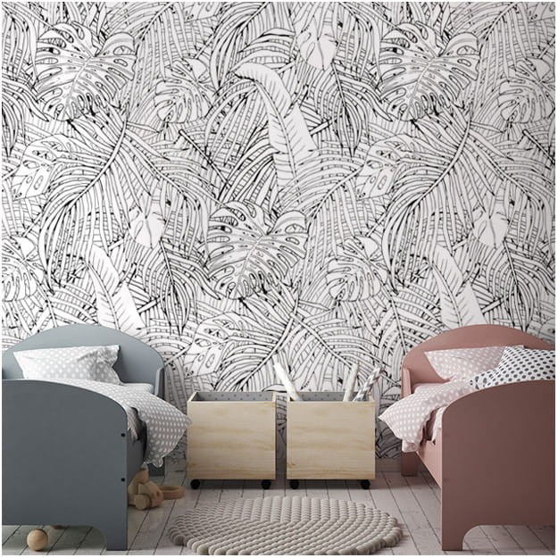 Les Dominotiers DOM_142-1 Volume 3 Jungle Island Black & White - mural w egzotyczne liście w graficznym stylu
