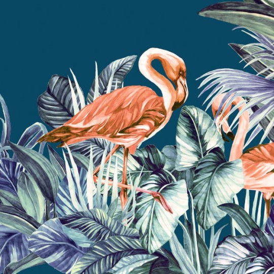 Les Dominotiers DOM_145-1 Volume 3 Everglades Dark Blue - mural w roślinny motyw flamingi i aligatory