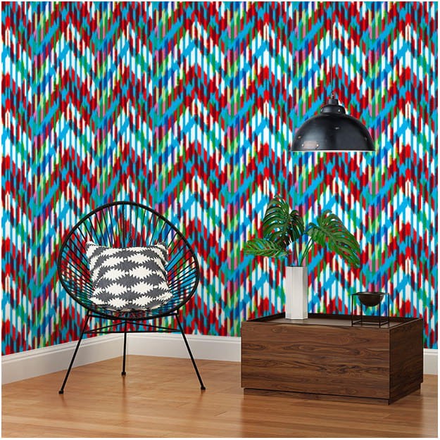 Les Dominotiers DOM_166-2 Sandrine Alouf Ekiti Jaune - mural w kolorowe zygzaki