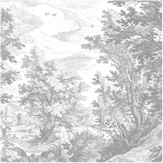 Les Dominotiers DOM_304/1 Volume 5 Brushwood Grey - mural w leśny krajobraz inspirowany tapiseriami