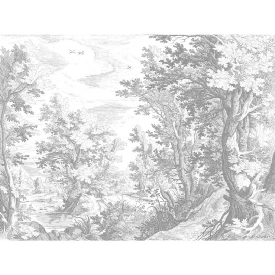 Les Dominotiers DOM_304/1 Volume 5 Brushwood Grey - mural w leśny krajobraz inspirowany tapiseriami