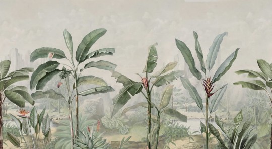Rebel Walls R18822 Scenic Landscapes Tropical Palms Vintage - mural w egzotyczny krajobraz i makro liście