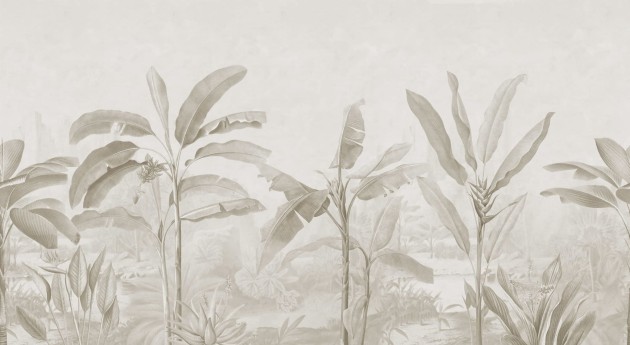 Rebel Walls R18823 Scenic Landscapes Tropical Palms Beige - beżowy mural w egzotyczny krajobraz i makro liście