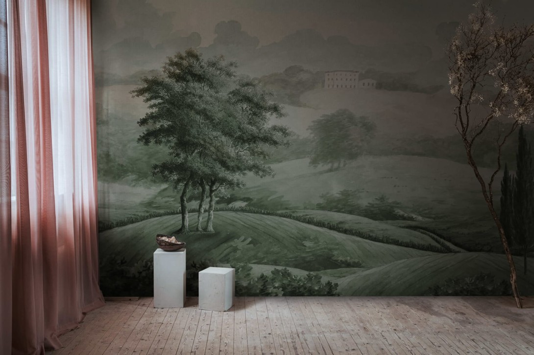 Rebel Walls R18842 Scenic Landscapes Hilltop House Green - mural w krajobraz