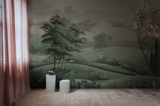 Rebel Walls R18842 Scenic Landscapes Hilltop House Green - mural w krajobraz