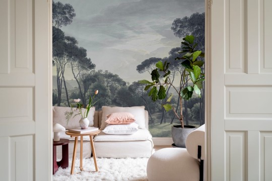 Rebel Walls R18840 Scenic Landscapes Pine Wood Blue - mural w śródziemnomorskie rośliny