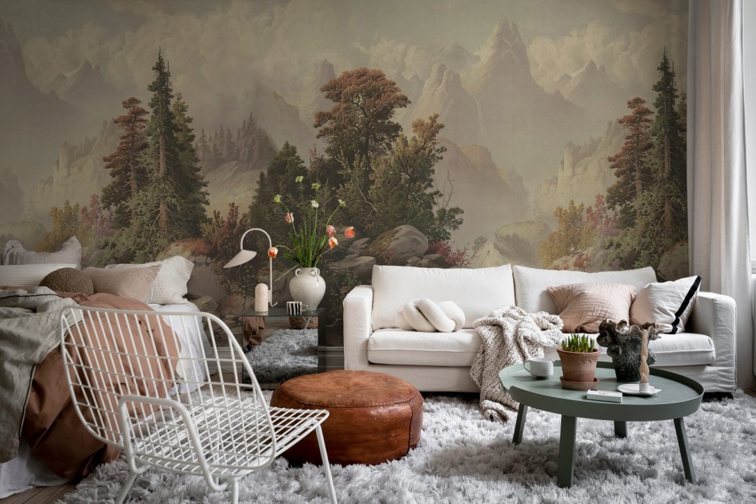 Rebel Walls R18816 Scenic Landscapes Mountain Horizon Vintage - mural w górzysty pejzaż