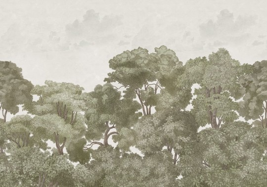 Rebel Walls R18825 Scenic Landscapes Bellewood Clouds Green Vintage - mural w drzewa