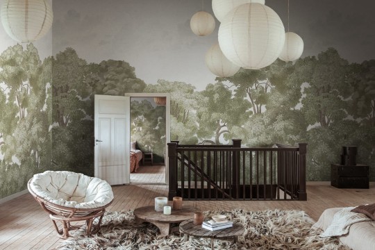 Rebel Walls R18825 Scenic Landscapes Bellewood Clouds Green Vintage - mural w drzewa