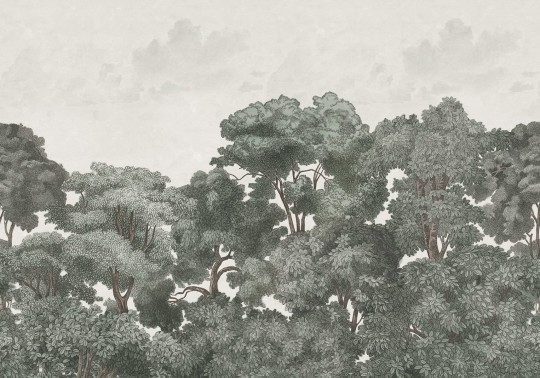 Rebel Walls R18826 Scenic Landscapes Bellewood Clouds Blue Vintage - mural w drzewa