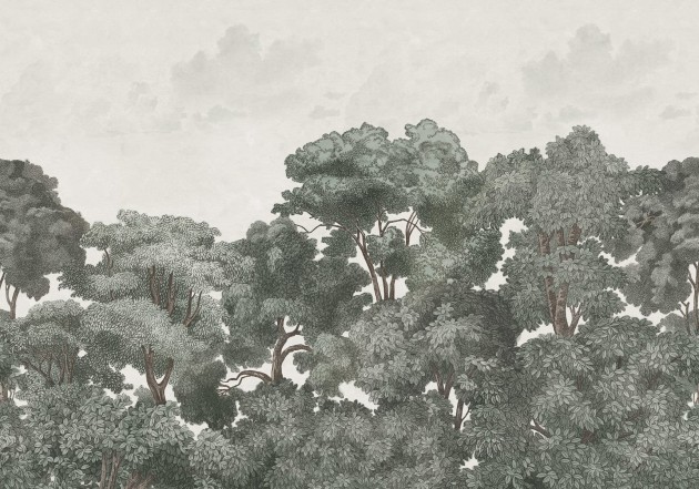 Rebel Walls R18826 Scenic Landscapes Bellewood Clouds Blue Vintage - mural w drzewa