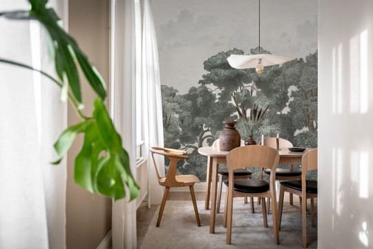 Rebel Walls R18826 Scenic Landscapes Bellewood Clouds Blue Vintage - mural w drzewa