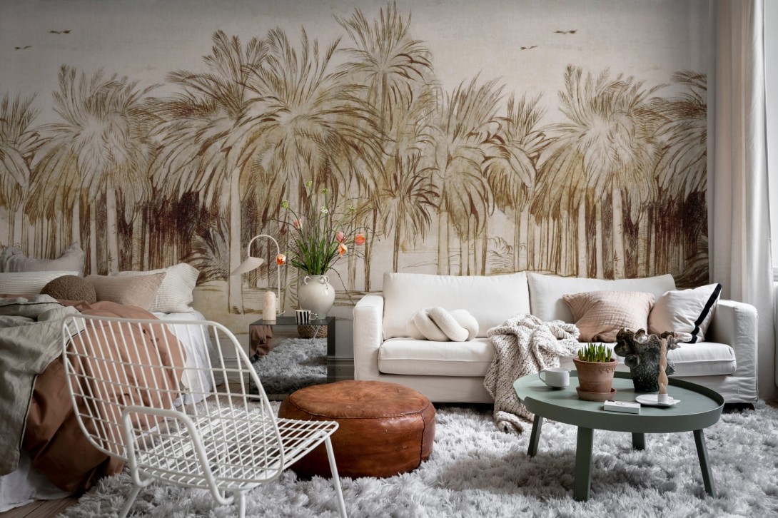 Rebel Walls R18808 Scenic Landscapes Ocean Palms Beige - mural w palmy