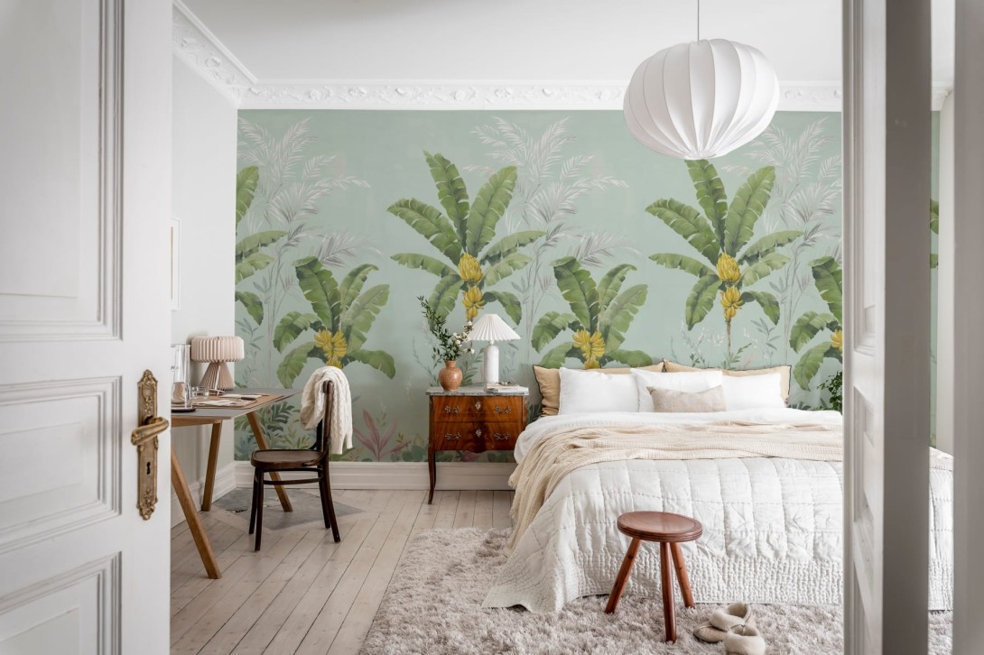Rebel Walls R18834 Scenic Landscapes Banana Tree Jungle Light Blue - mural w drzewa bananowca