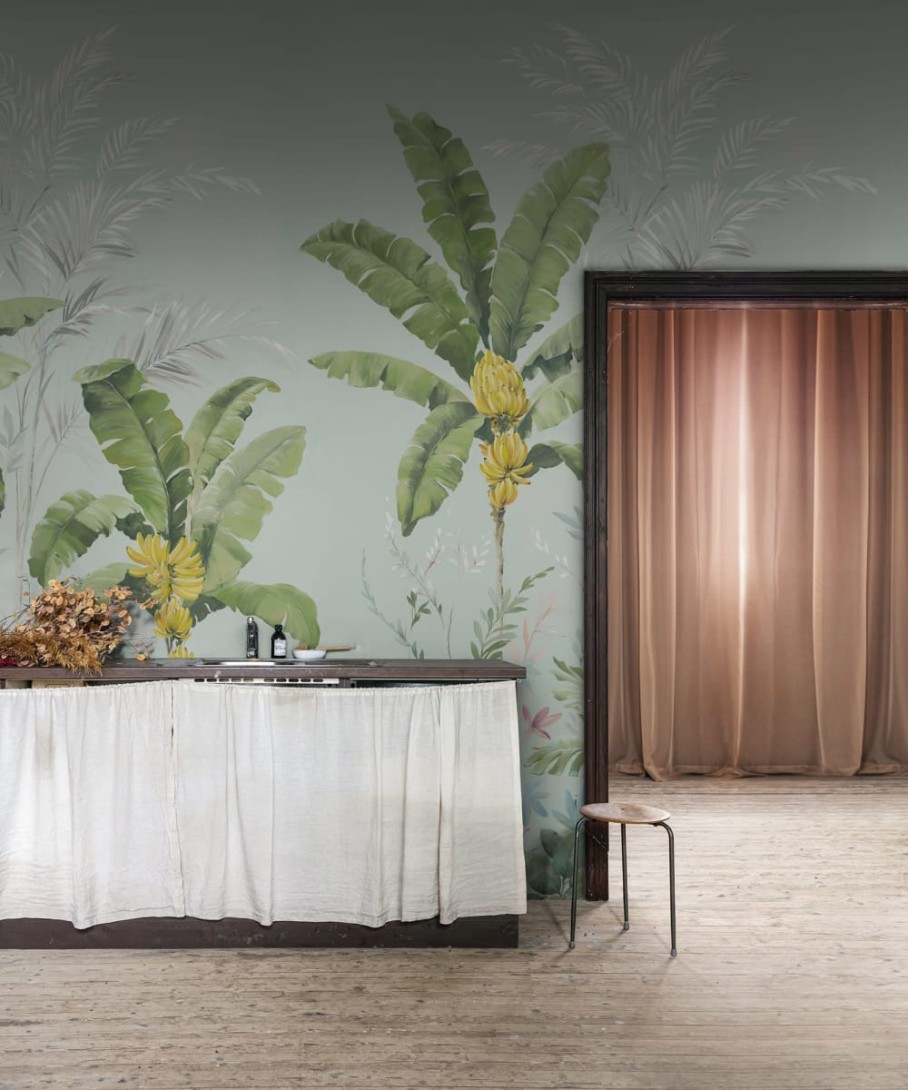 Rebel Walls R18834 Scenic Landscapes Banana Tree Jungle Light Blue - mural w drzewa bananowca