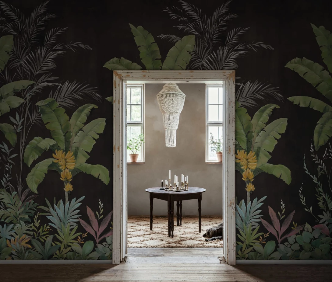 Rebel Walls R18832 Scenic Landscapes Banana Tree Jungle Black - mural w drzewa bananowca