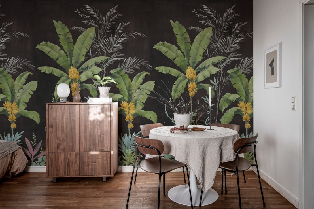 Rebel Walls R18832 Scenic Landscapes Banana Tree Jungle Black - mural w drzewa bananowca