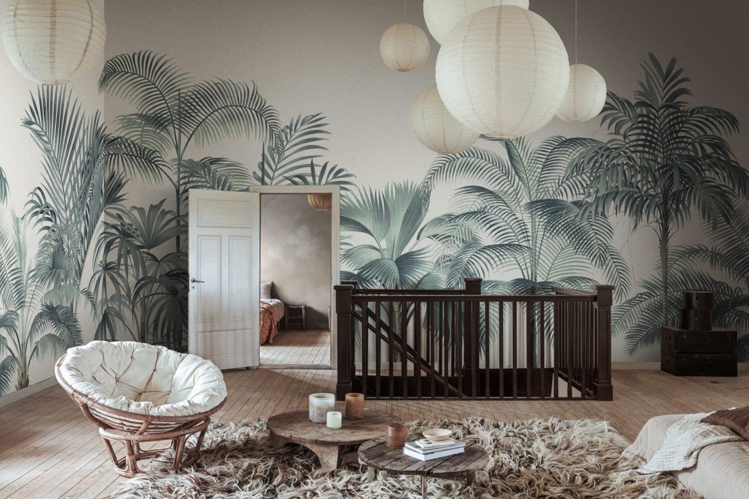 Rebel Walls R18837 Scenic Landscapes Retro Jungle Turquoise - mural w palmy