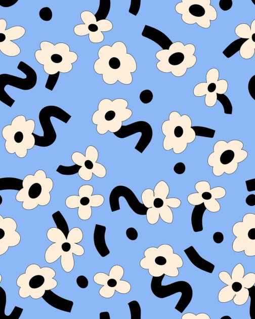 Rebel Walls R20017 Happy Socks Dancing Flower Blue - mural w duże kwiaty stylu retro