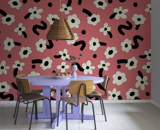 Rebel Walls R20019 Happy Socks Dancing Flower Red - mural w duże kwiaty stylu retro