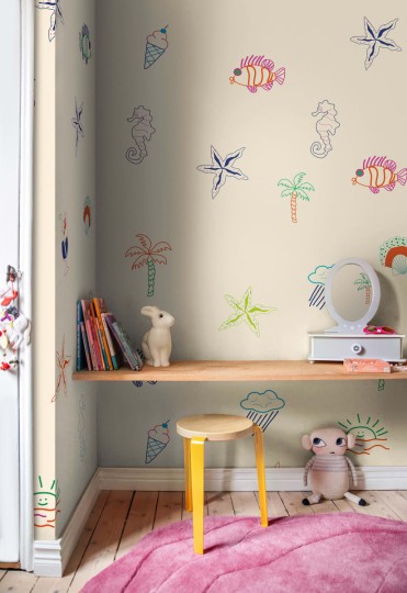 Rebel Walls R20020 Happy Socks Summer Lo-Fi Beige - mural w wakacyjne wzory