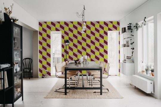 Rebel Walls R20023 Happy Socks Filled Optic Lime & Red - mural w geometryczny i trójwymiarowy wzór