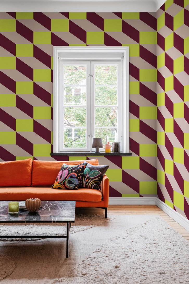 Rebel Walls R20023 Happy Socks Filled Optic Lime & Red - mural w geometryczny i trójwymiarowy wzór