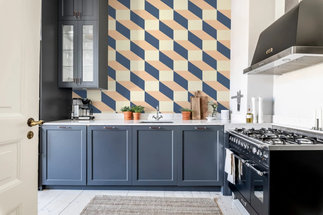 Rebel Walls R20024 Happy Socks Filled Optic Blue & Pink - mural w geometryczny i trójwymiarowy wzór