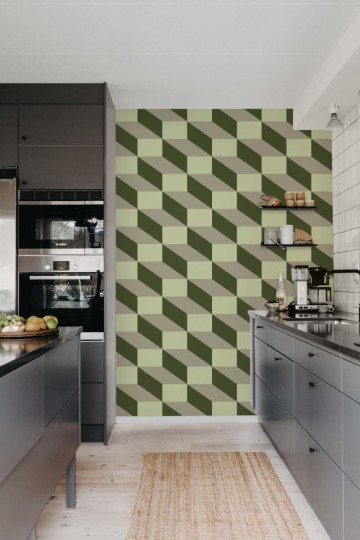 Rebel Walls R20025 Happy Socks Filled Optic Green - mural w geometryczny i trójwymiarowy wzór