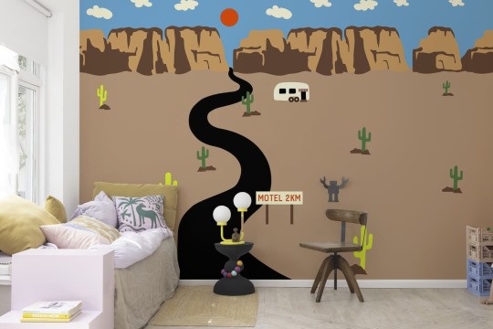 Rebel Walls R20037 Happy Socks Camper - mural w górski krajobraz i kampera