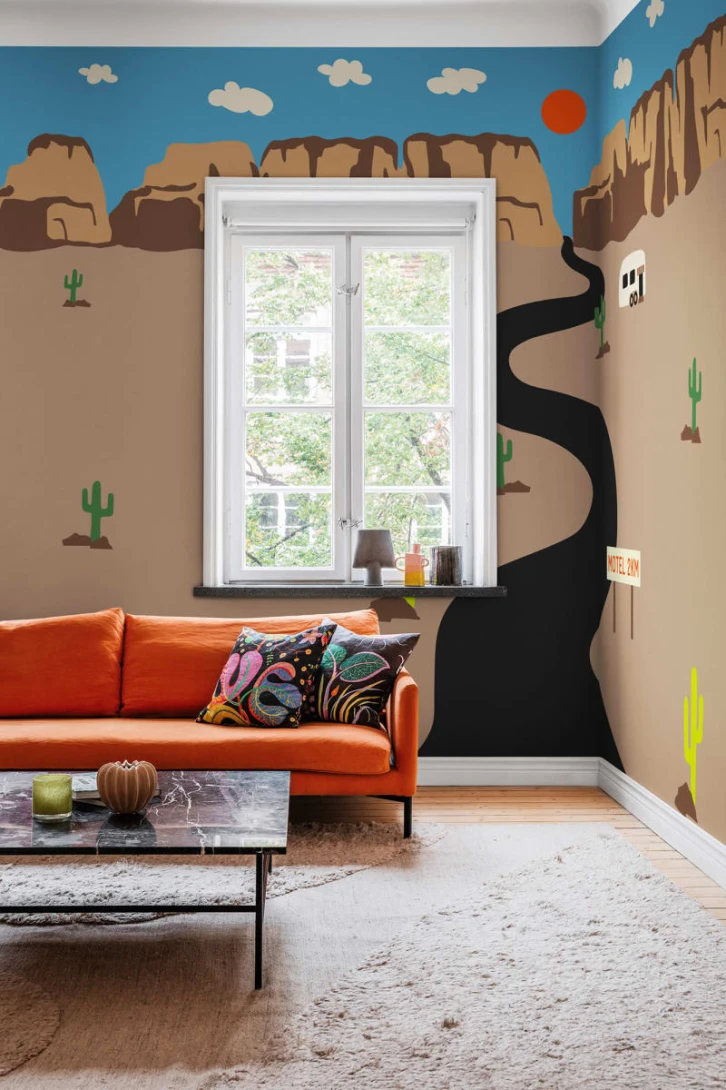 Rebel Walls R20037 Happy Socks Camper - mural w górski krajobraz i kampera