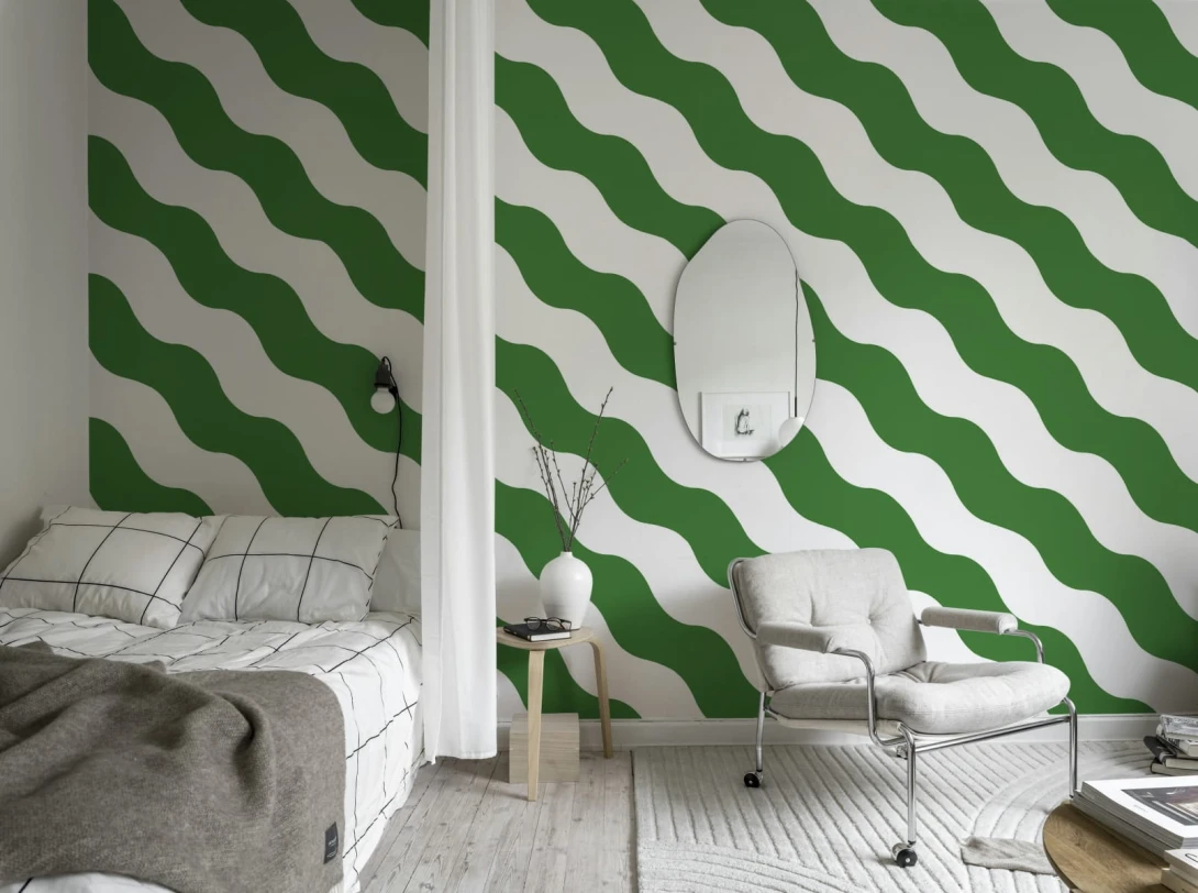 Rebel Walls R20039 Happy Socks Polka Stripe Green - mural w falowane paski