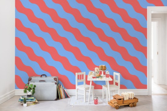 Rebel Walls R20041 Happy Socks Polka Stripe Red & Blue - mural w falowane paski