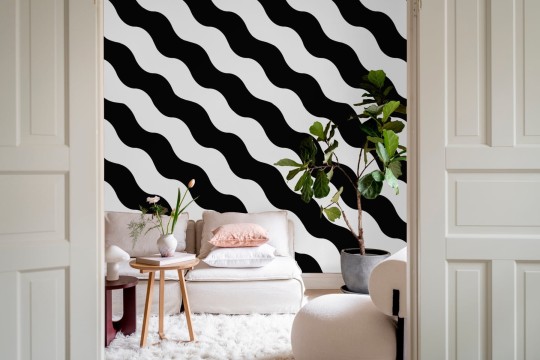 Rebel Walls R20042 Happy Socks Polka Stripe Black & White - mural w falowane paski