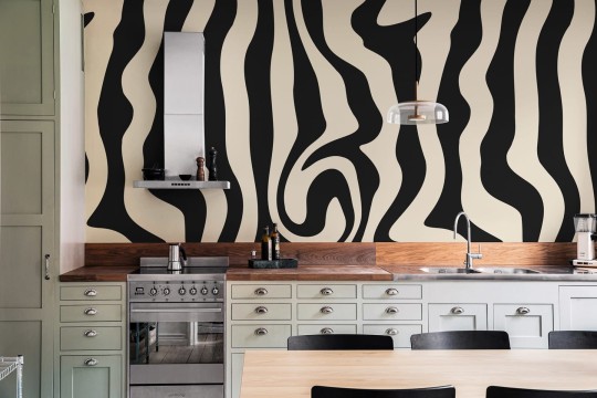 Rebel Walls R20043 Happy Socks Dizzy Black - mural w pasy zebry w retro klimacie