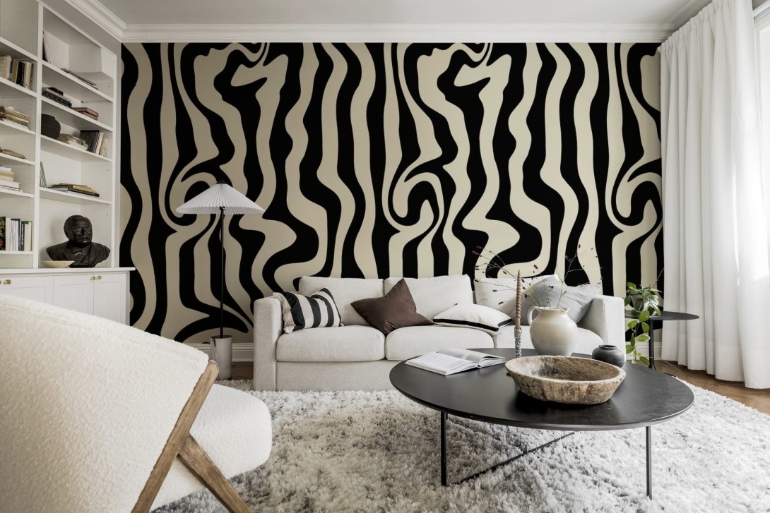 Rebel Walls R20043 Happy Socks Dizzy Black - mural w pasy zebry w retro klimacie