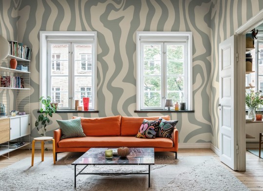 Rebel Walls R20044 Happy Socks Dizzy Gray - mural w pasy zebry w retro klimacie