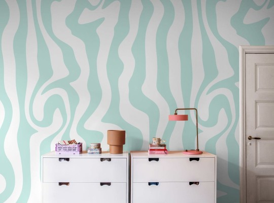 Rebel Walls R20045 Happy Socks Dizzy Turquoise - mural w pasy zebry w retro klimacie