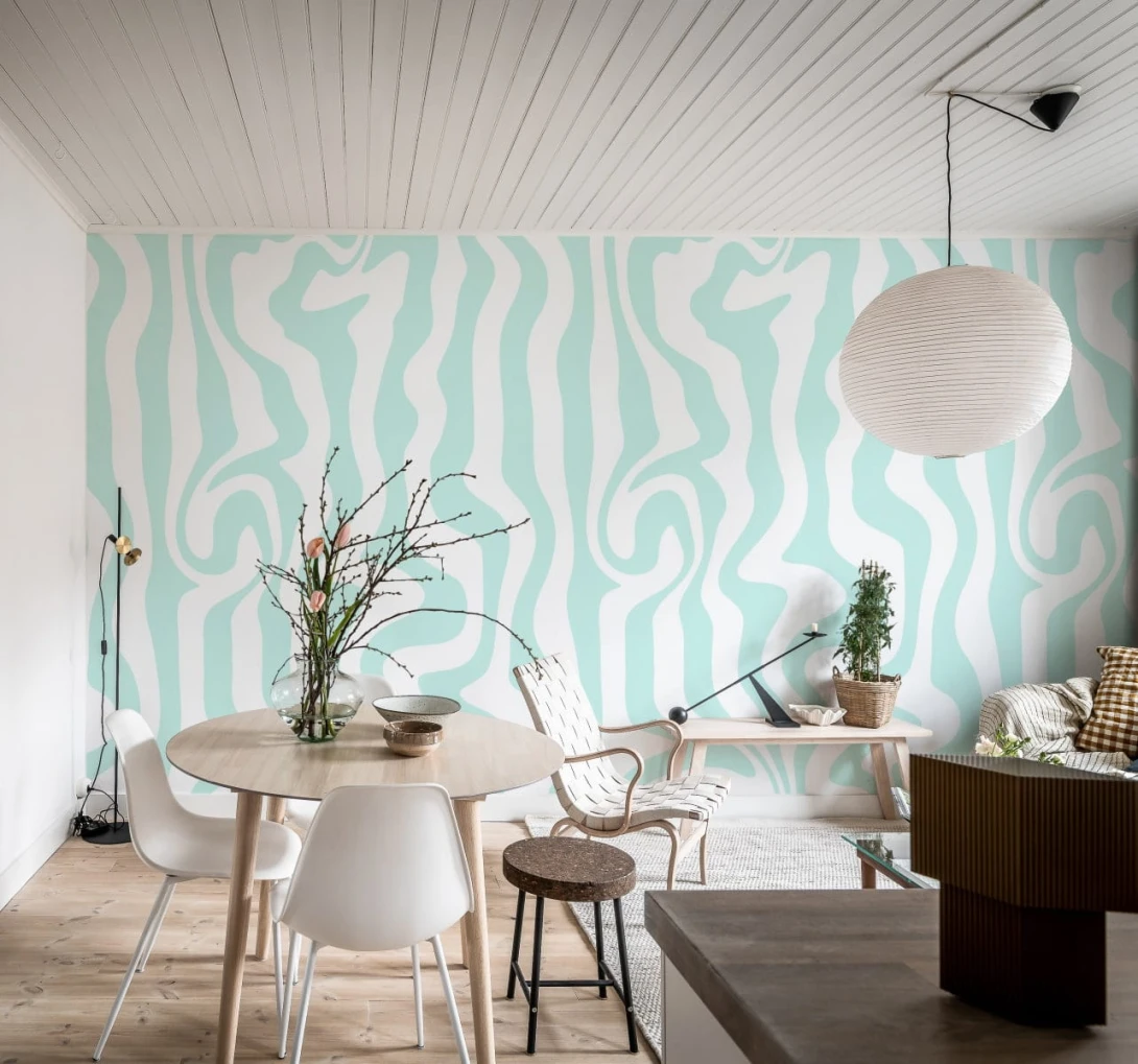 Rebel Walls R20045 Happy Socks Dizzy Turquoise - mural w pasy zebry w retro klimacie